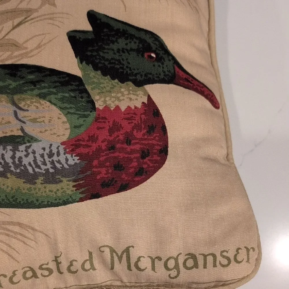Red Breasted Merganser Decorative Pillow Rustic Cottage Lake Cabin